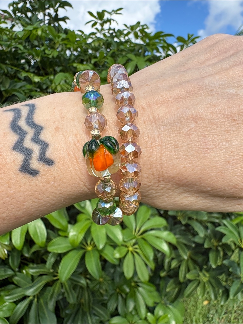 Glass Pumpkin  faceted sparkly tan bracelet- Women Jewelry